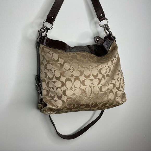 Coach Ashley Sateen Signature C Hobo Crossbody Bag Purse Brown Tan Hippie - Picture 3 of 11